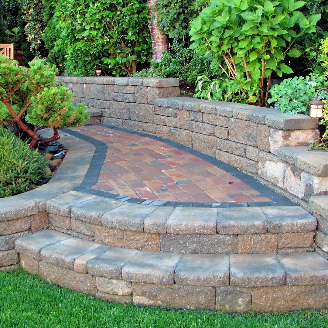 pathway and retaining wall with greenery